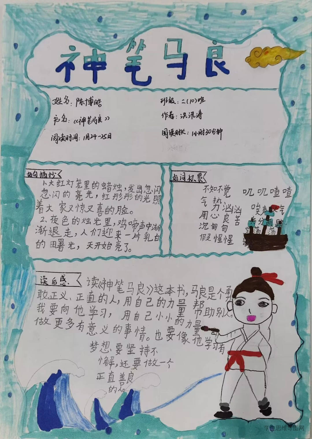 中国古代神话故事《神笔马良》读后感思维导图